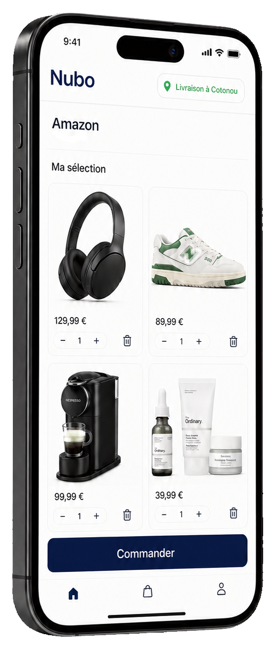 iPhone affichant une sélection de produits Amazon dans l'application Nubo